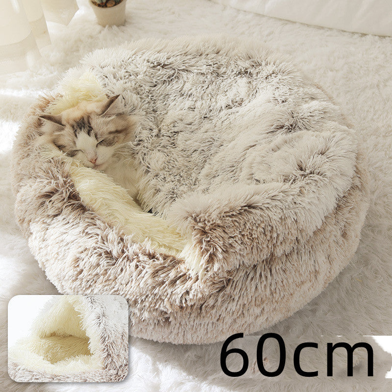 2 In 1 Pet Winter Round Plush Warm Bed