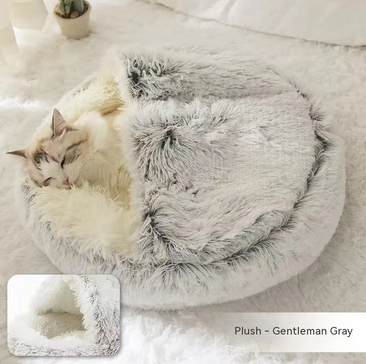 2 In 1 Pet Winter Round Plush Warm Bed