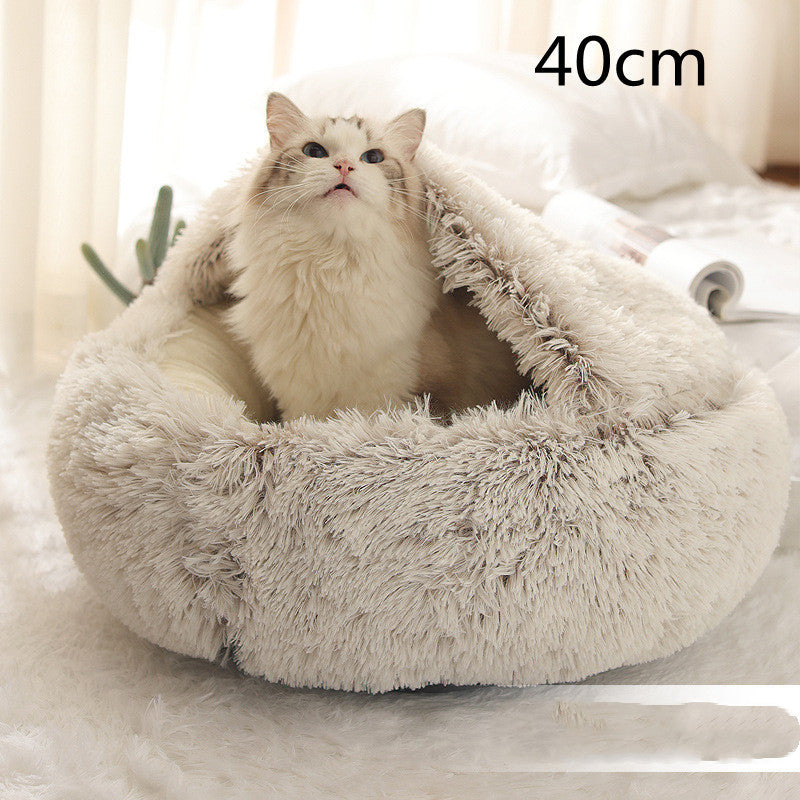 2 In 1 Pet Winter Round Plush Warm Bed