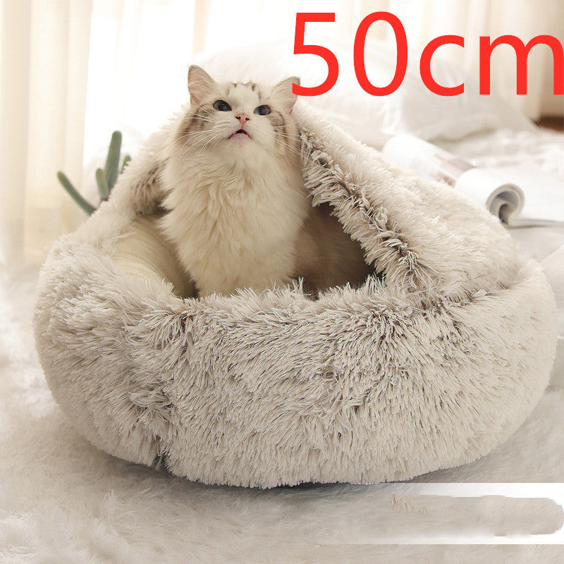 2 In 1 Pet Winter Round Plush Warm Bed