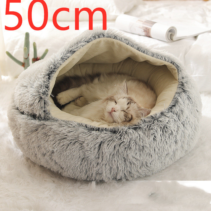 2 In 1 Pet Winter Round Plush Warm Bed
