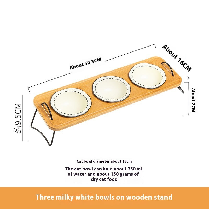 Pet Wooden Rack Multi-functional Ceramic Bowl