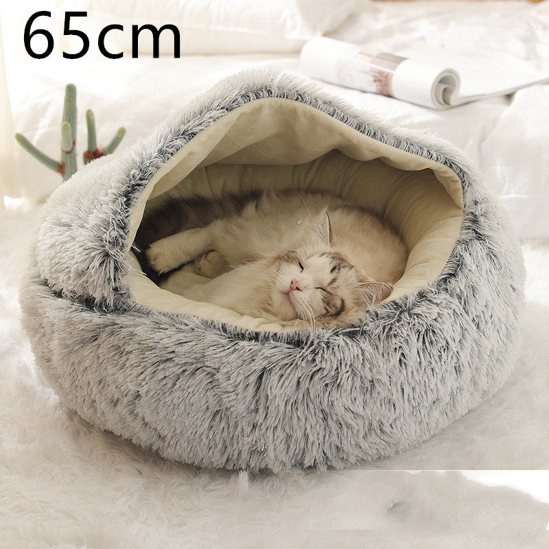 2 In 1 Pet Winter Round Plush Warm Bed