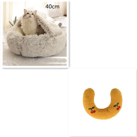 2 In 1 Pet Winter Round Plush Warm Bed