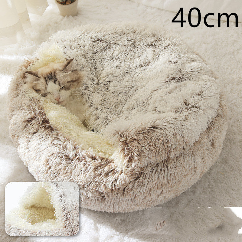 2 In 1 Pet Winter Round Plush Warm Bed