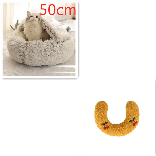 2 In 1 Pet Winter Round Plush Warm Bed