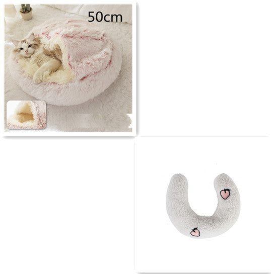 2 In 1 Pet Winter Round Plush Warm Bed