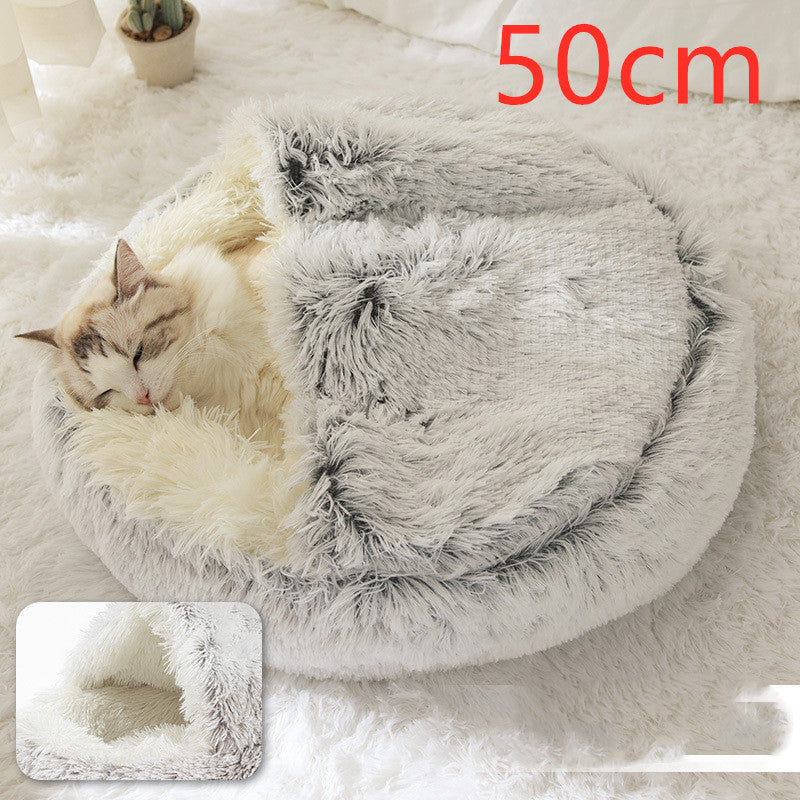 2 In 1 Pet Winter Round Plush Warm Bed