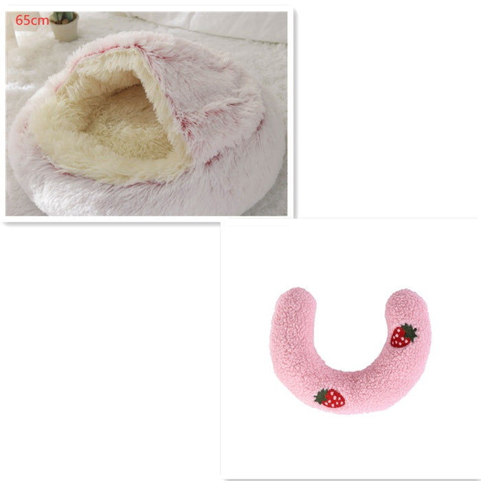 2 In 1 Pet Winter Round Plush Warm Bed