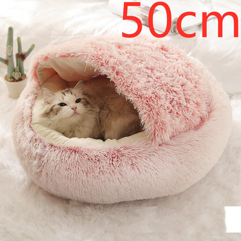 2 In 1 Pet Winter Round Plush Warm Bed