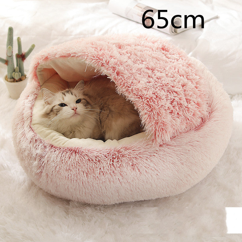 2 In 1 Pet Winter Round Plush Warm Bed