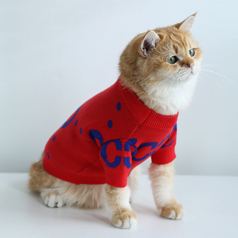 Pet Autumn And Winter Thickening Red Sweater