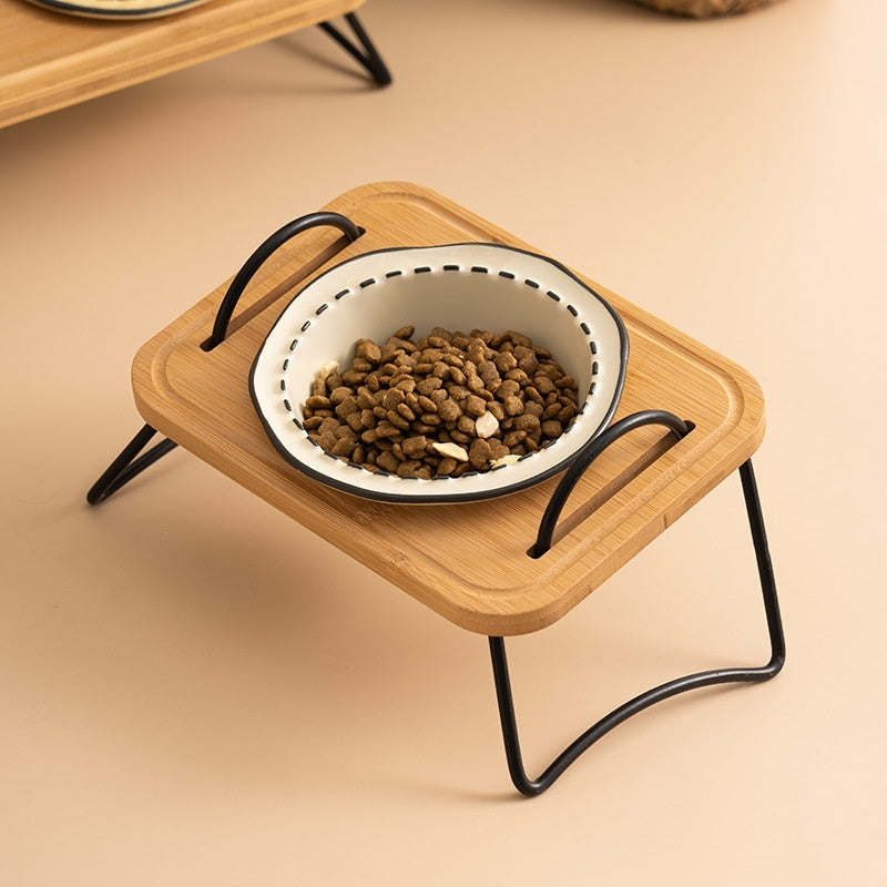 Pet Wooden Rack Multi-functional Ceramic Bowl
