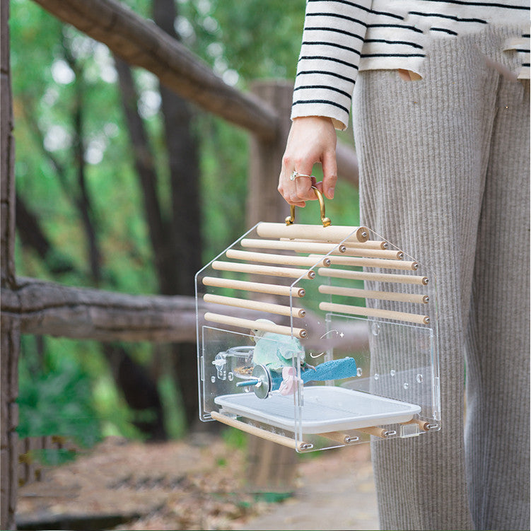 Full Transparent Bird Log Acrylic Parrot Cage