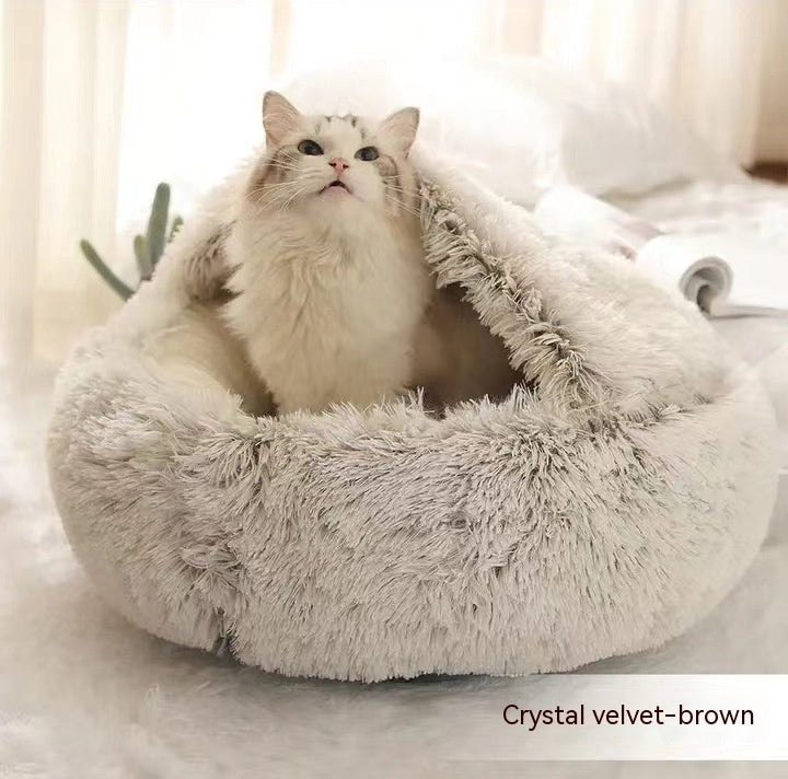 2 In 1 Pet Winter Round Plush Warm Bed