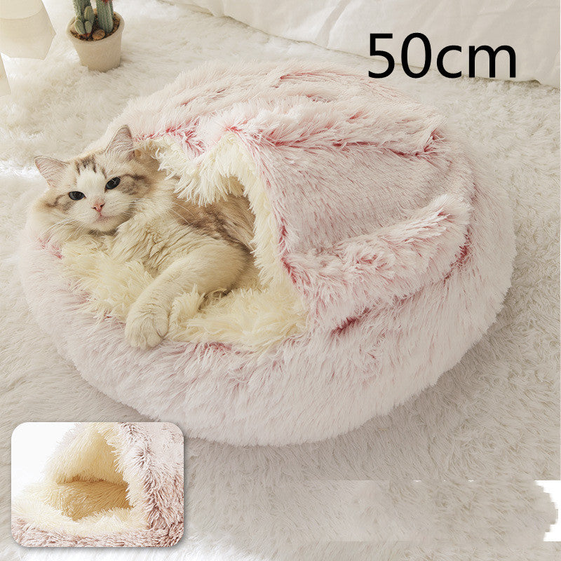 2 In 1 Pet Winter Round Plush Warm Bed