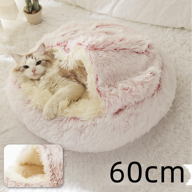 2 In 1 Pet Winter Round Plush Warm Bed