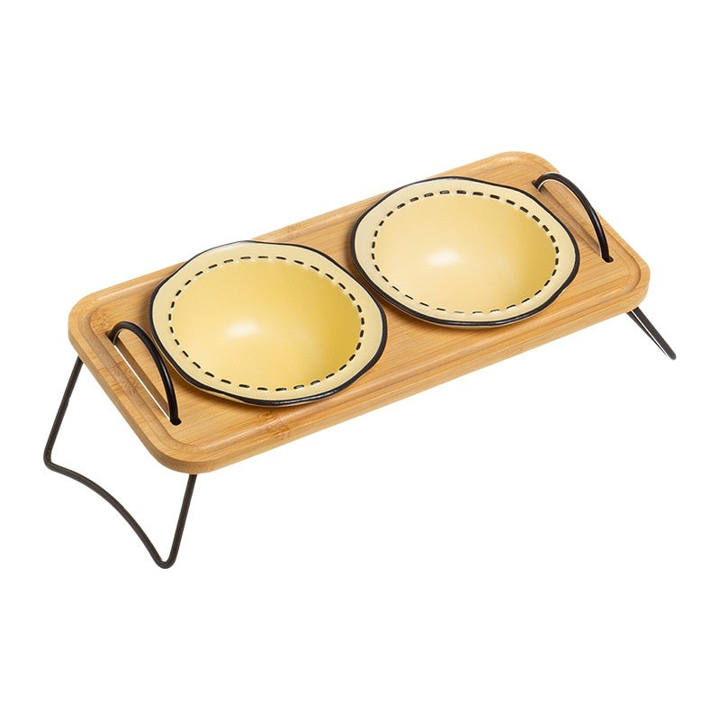 Pet Wooden Rack Multi-functional Ceramic Bowl
