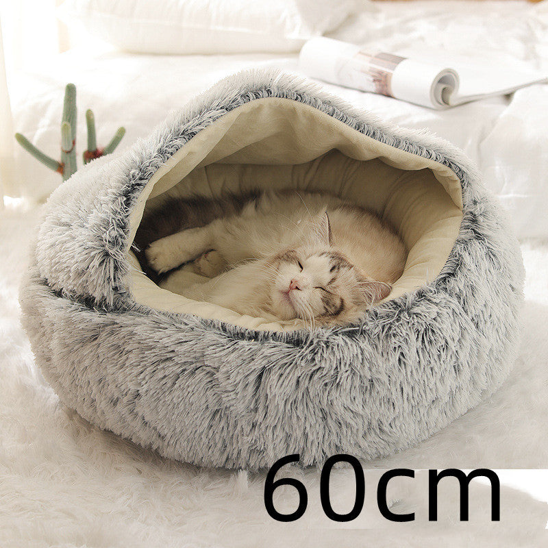 2 In 1 Pet Winter Round Plush Warm Bed