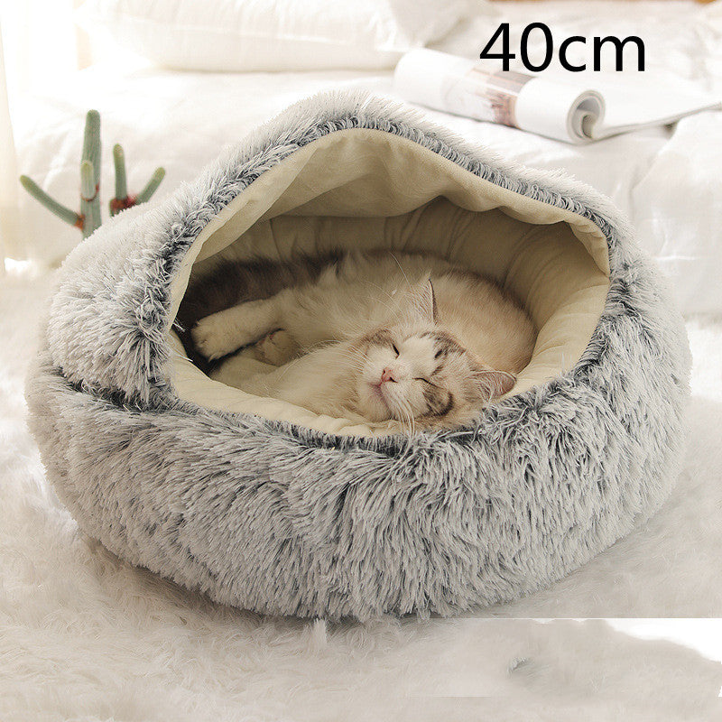 2 In 1 Pet Winter Round Plush Warm Bed