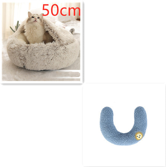 2 In 1 Pet Winter Round Plush Warm Bed