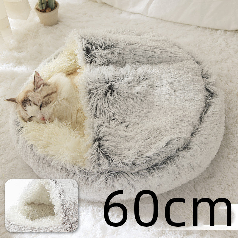2 In 1 Pet Winter Round Plush Warm Bed