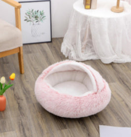 2 In 1 Pet Winter Round Plush Warm Bed