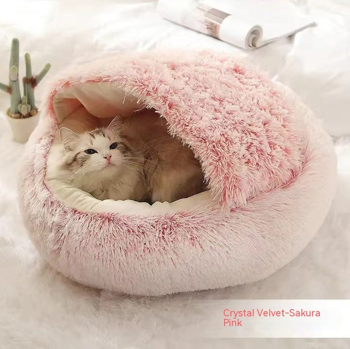 2 In 1 Pet Winter Round Plush Warm Bed