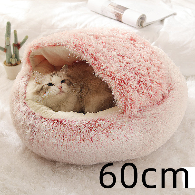 2 In 1 Pet Winter Round Plush Warm Bed