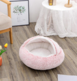 2 In 1 Pet Winter Round Plush Warm Bed