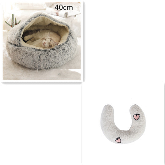 2 In 1 Pet Winter Round Plush Warm Bed
