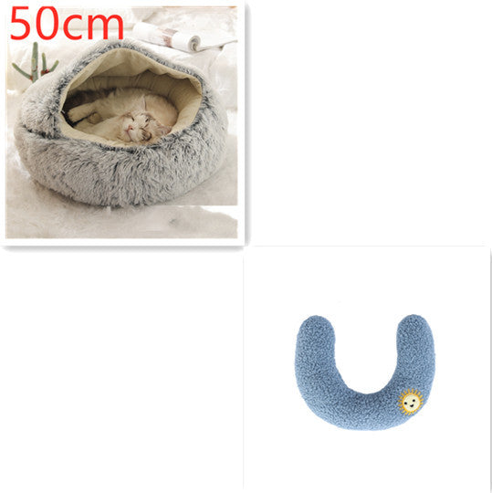 2 In 1 Pet Winter Round Plush Warm Bed