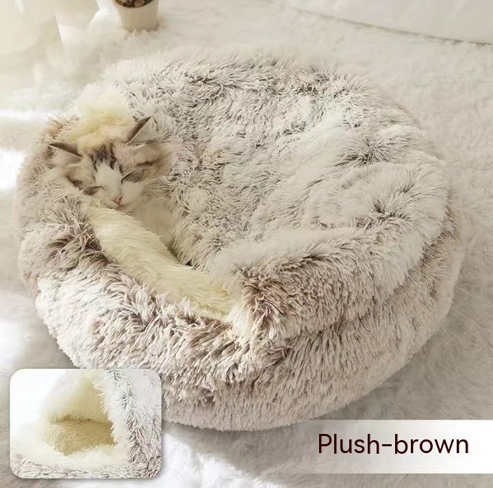 2 In 1 Pet Winter Round Plush Warm Bed