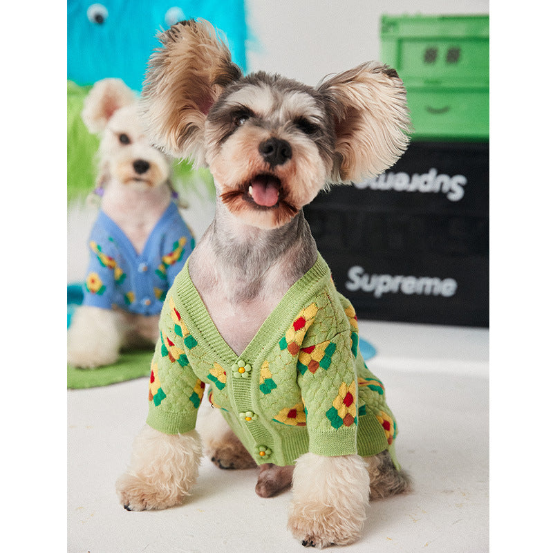 Pet Small Flower Dog Sweater Cardigan